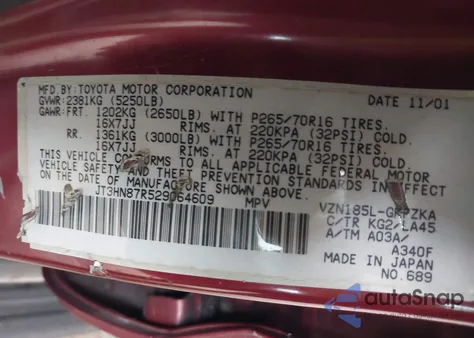 2002 Toyota 4Runner Limited V6 z USA, uszkodzony, nr VIN JT3HN87R529064609